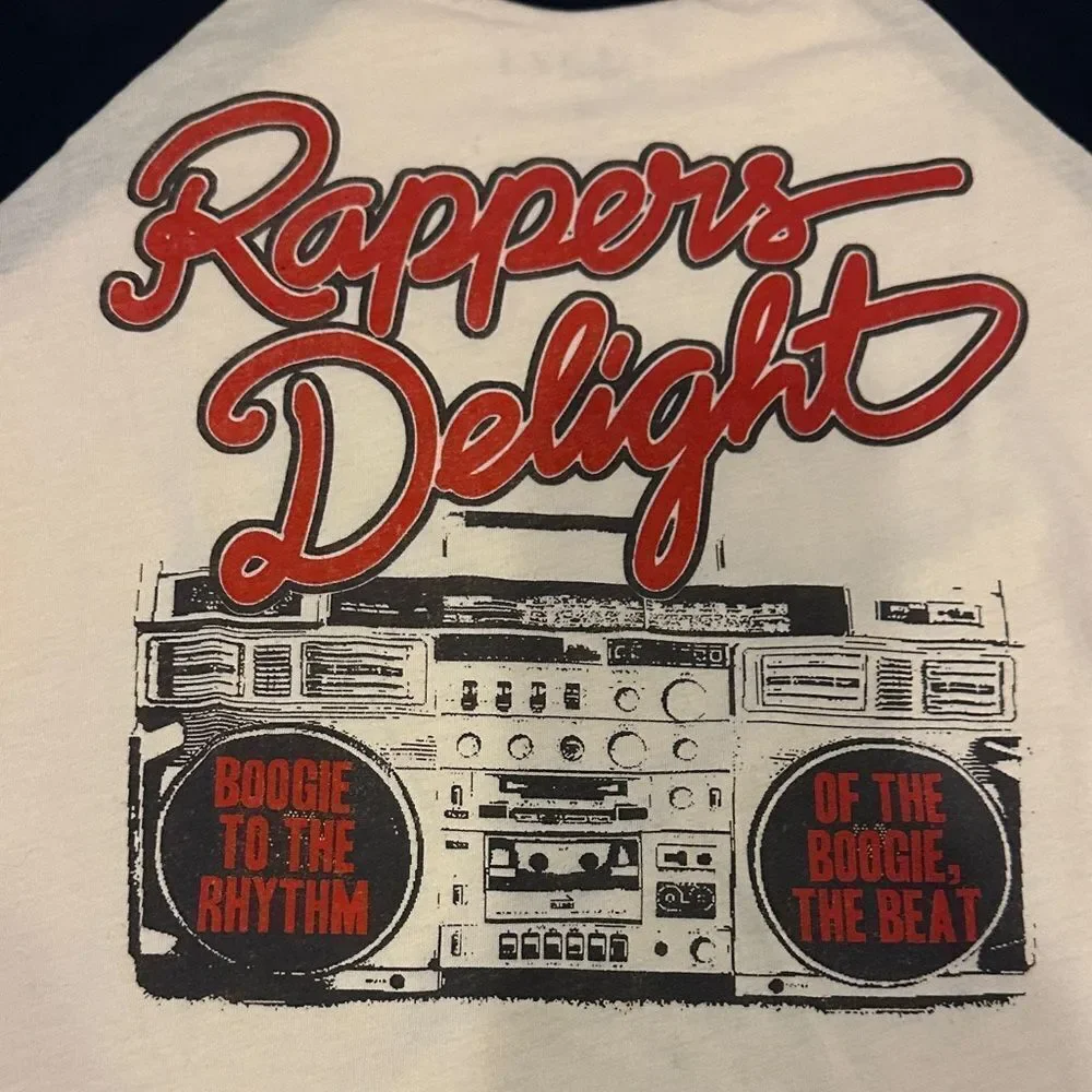Rowdy Sprout Lyric Rappers Delight Boombox Raglan T-Shirt Size 8